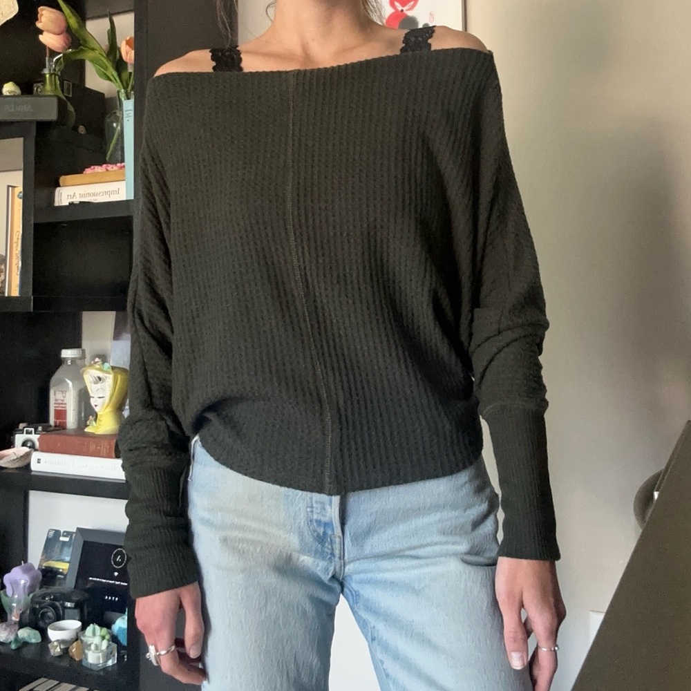 Project Social T Waffle Knit Off Shoulder Sweater